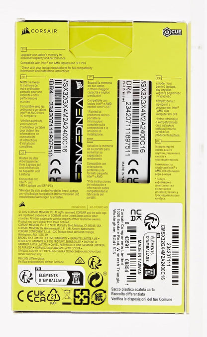Corsair CMSX32GX4M2A2400C16 32GB DDR4 2400MHz SODIMM Laptop Memory