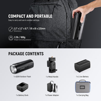 Neewer Q200 200Ws Outdoor Flash Strobe - Battery Powered Monolight