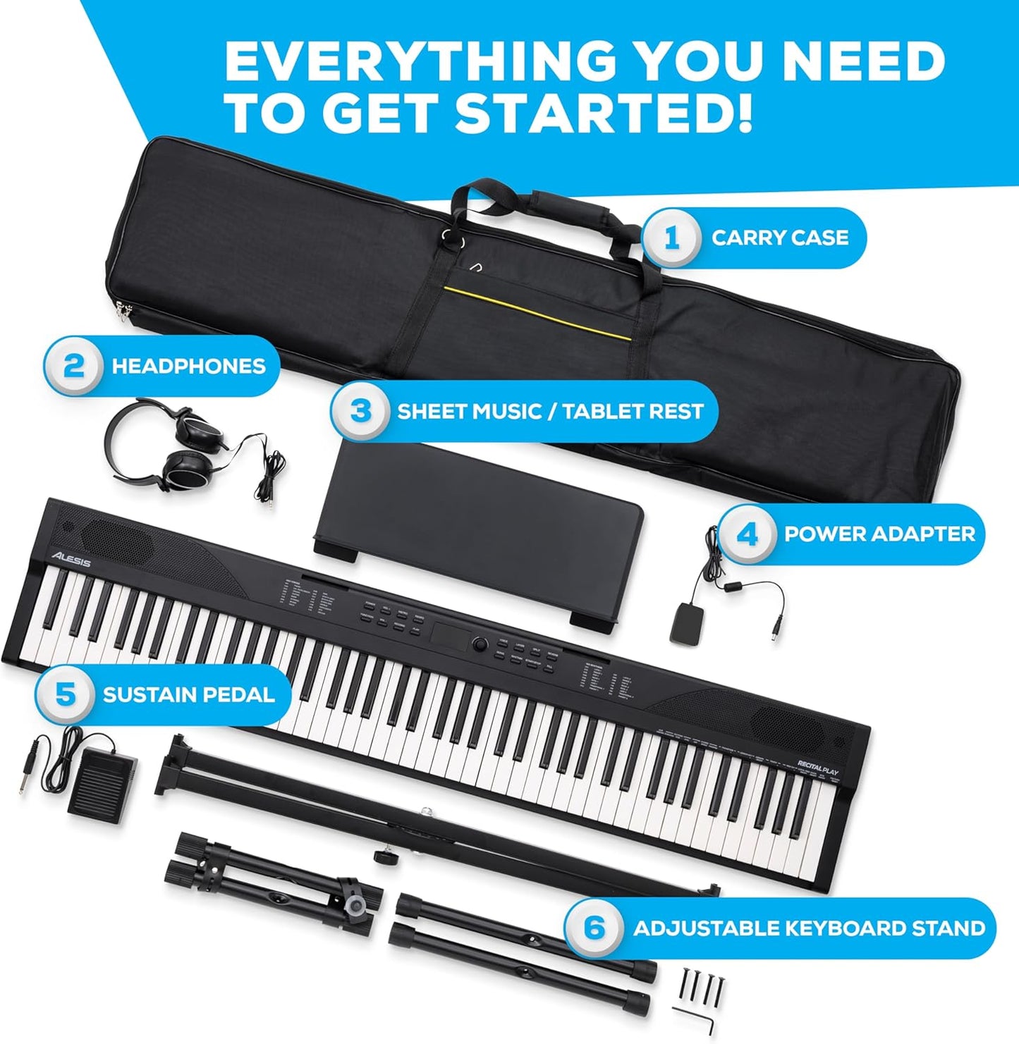 Alesis RECITAL PLAY 88-Key Digital Piano Keyboard Bundle