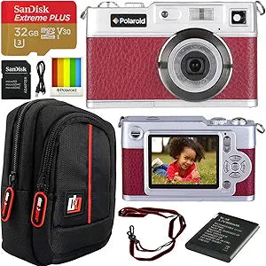 Polaroid iE827 Red Retro Digital Camera Bundle