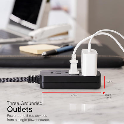 GE 44237 3-Outlet Power Strip Surge Protector 15 Ft Braided Cord