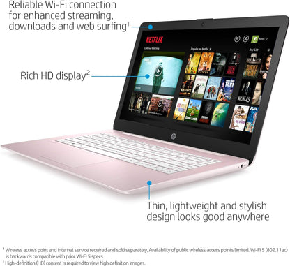 HP 14-cb188nr: Stream 14" Laptop, Celeron, 4GB, 64GB eMMC, Rose Pink
