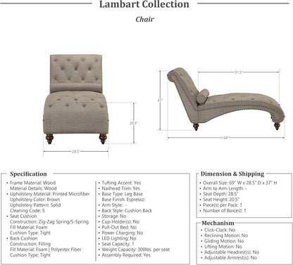 Lexicon S181162NBR-5 Lambart Brown Chaise Lounge
