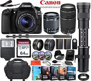 Canon 80D DSLR Camera with 18-55mm + Telephoto Lens Bundle