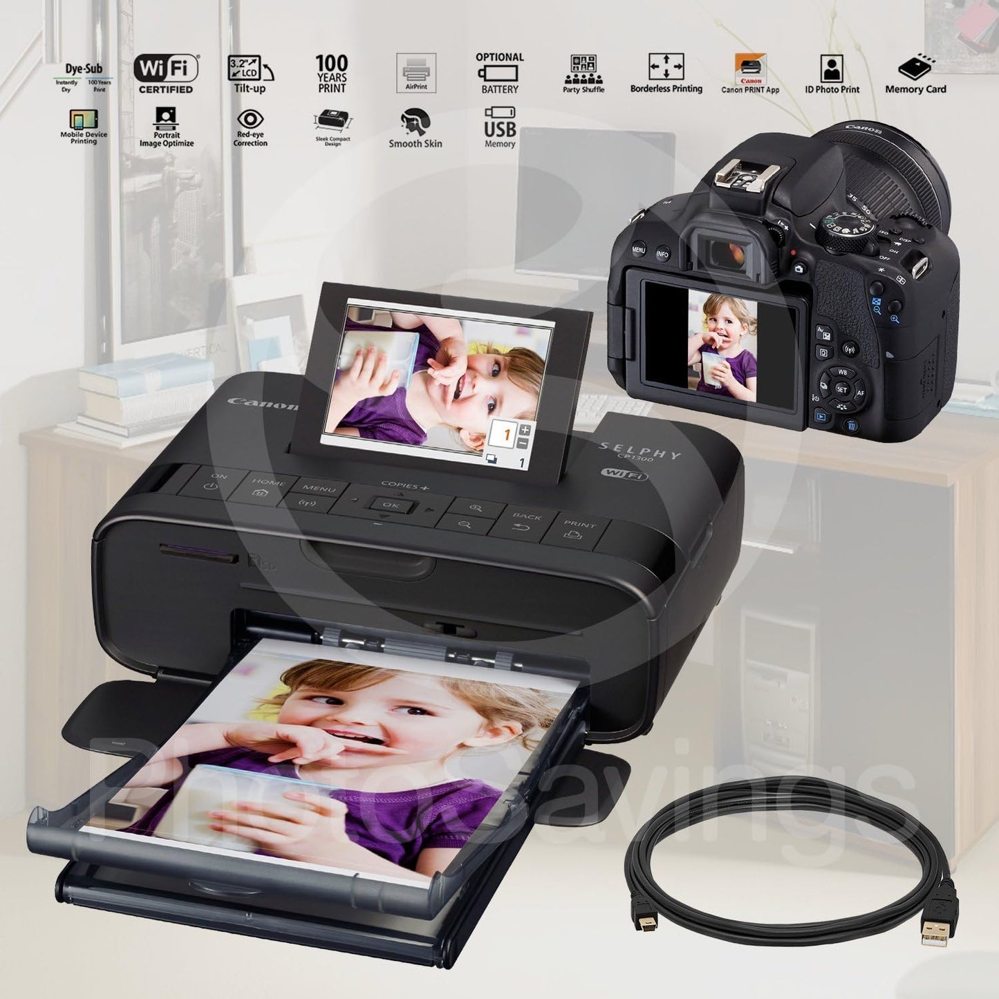 Canon PS2234C001-B2 Selphy CP1300 Wireless Photo Printer