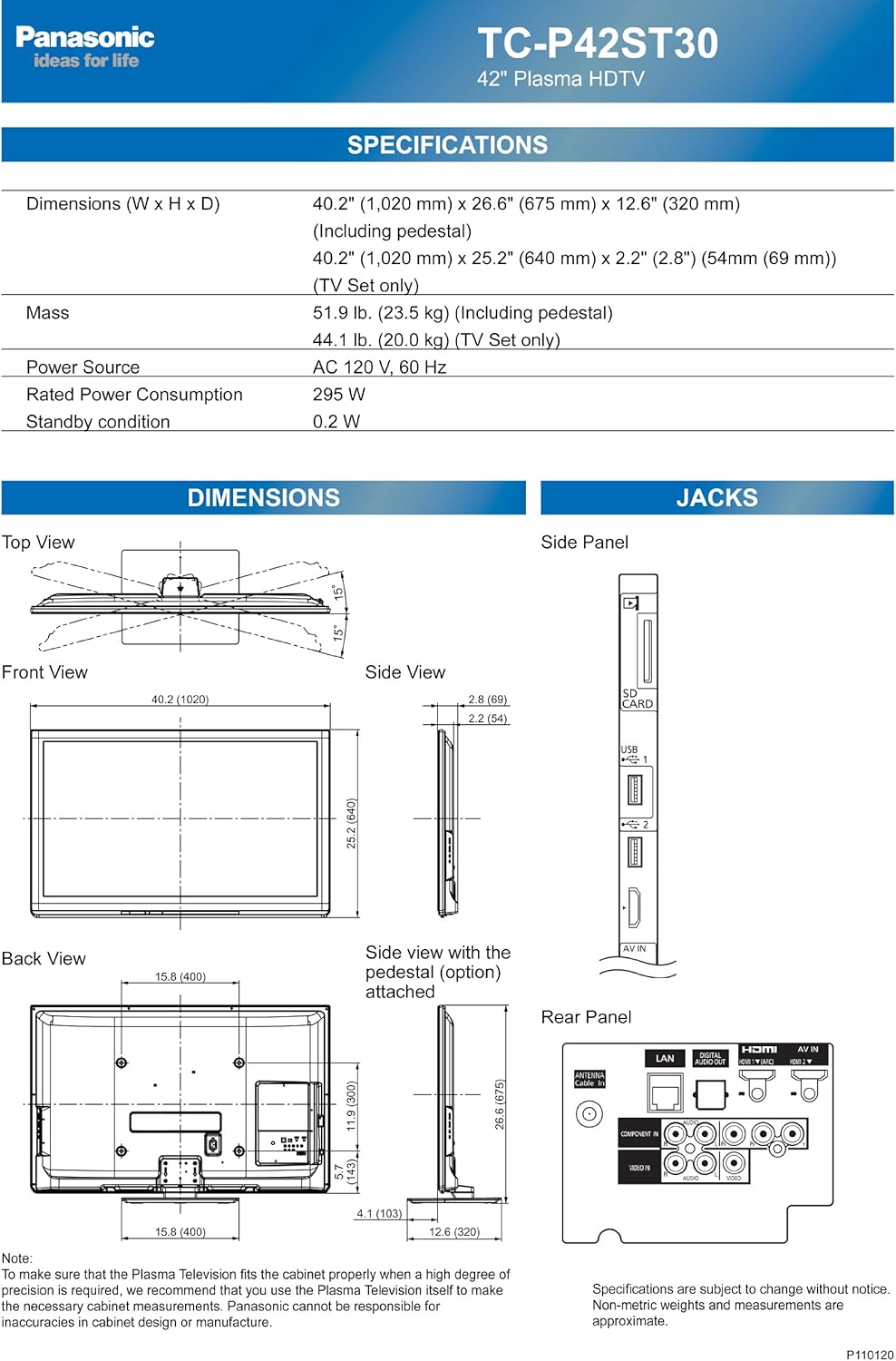 Panasonic TC-P42ST30 42-Inch 1080p 3D Plasma HDTV
