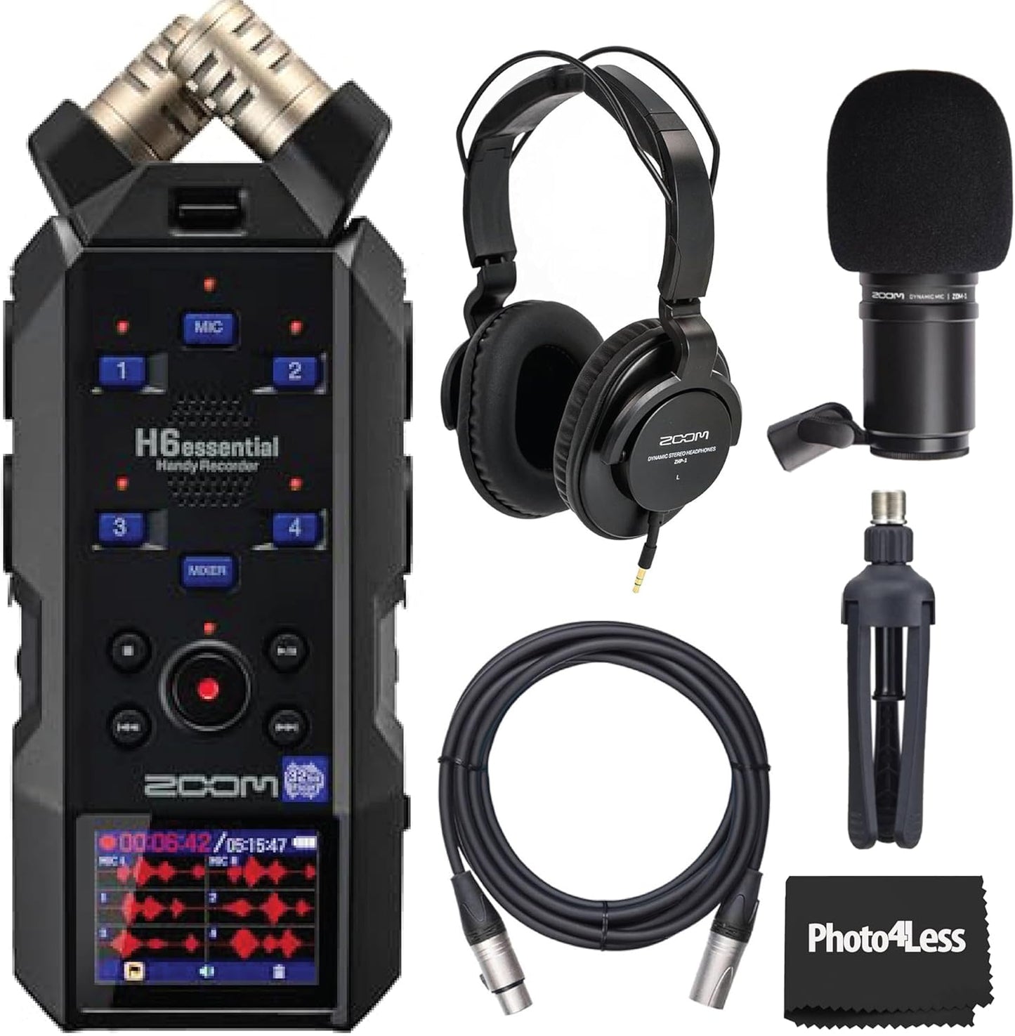 Zoom H6essential Portable Audio Recorder Podcast Mic Bundle