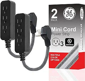 GE Pro Mini 53240 3-Outlet Power Strip, 2 Pack, Black/Gray