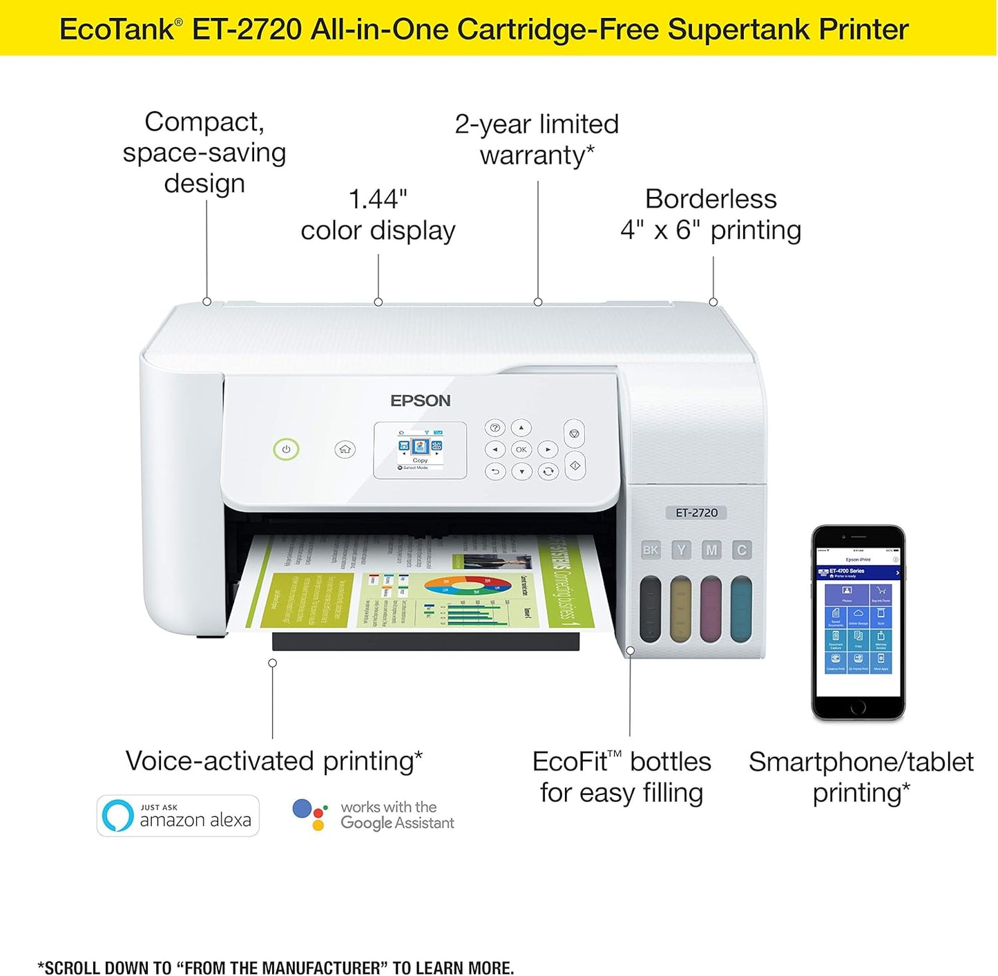 Epson ET-2720 EcoTank Wireless All-in-One Printer - White