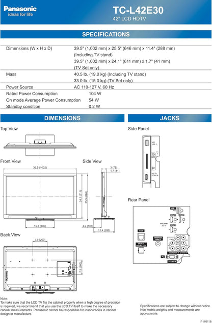 Panasonic TC-L42E30 VIERA 42-Inch 1080p 120Hz LED HDTV