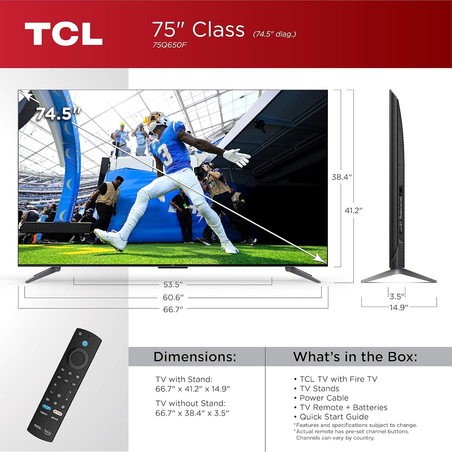 TCL 75Q650F 75-Inch QLED 4K Fire Smart TV