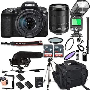 Canon EOS 90D Renewed Camera Bundle: 18-135mm Lens, 128GB