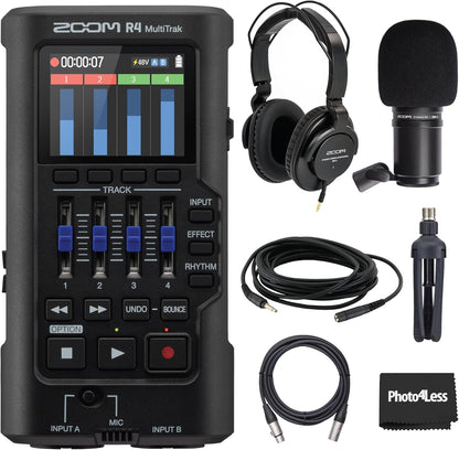 Zoom R4 MultiTrak Recorder Podcast Mic Headphones Bundle