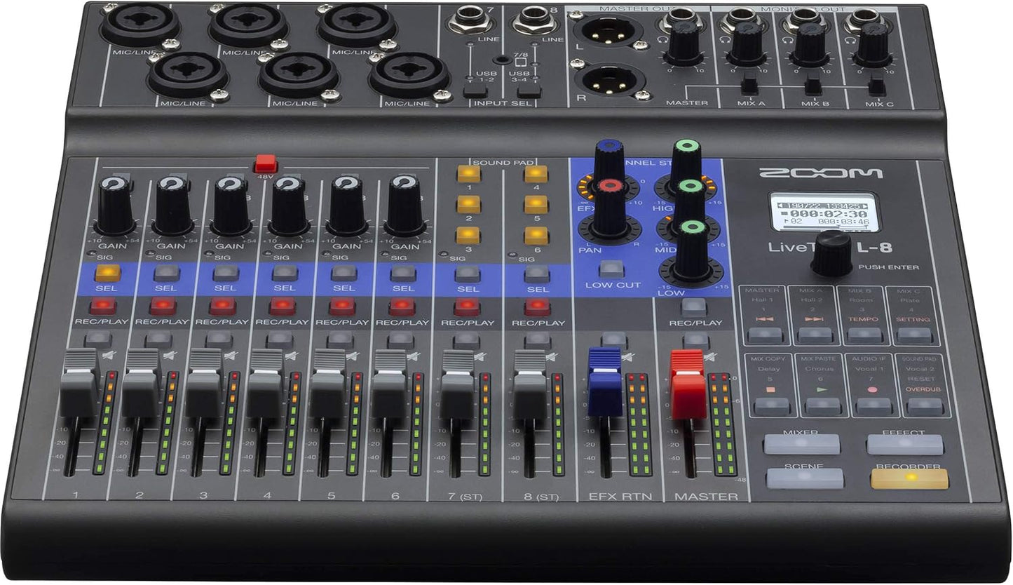 Zoom LiveTrak L-8 Portable Digital Mixer Recorder Bundle