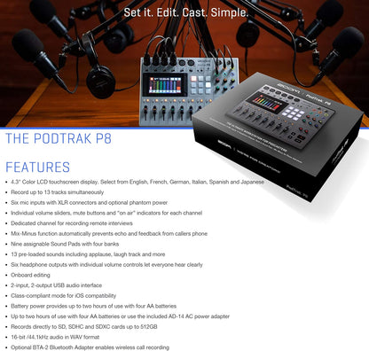 Zoom ZP8 K4 PodTrak P8 Podcast Mic Bundle
