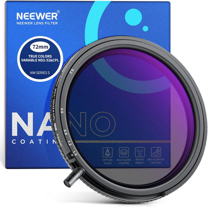 Neewer 72mm Variable ND/CPL Filter: True Colors, 2-in-1