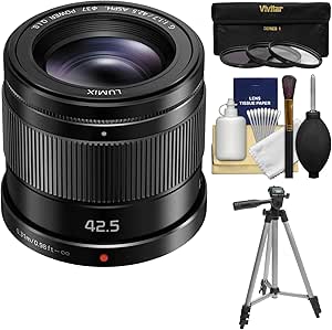 Panasonic Lumix G 42.5mm f/1.7 Lens with OIS, Tripod + Filter Kit