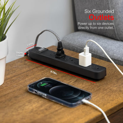 GE 14831 6-Outlet 2Ft Power Strip - Black