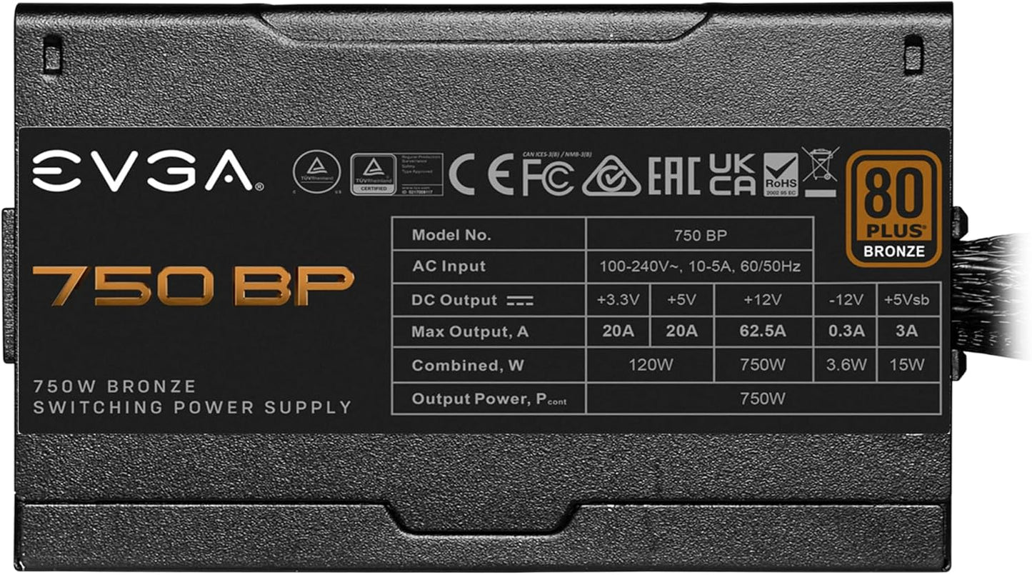 EVGA 100-BP-0750-K1 750 BP 750W 80+ Bronze Power Supply