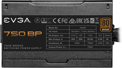 EVGA 100-BP-0750-K1 750 BP 750W 80+ Bronze Power Supply