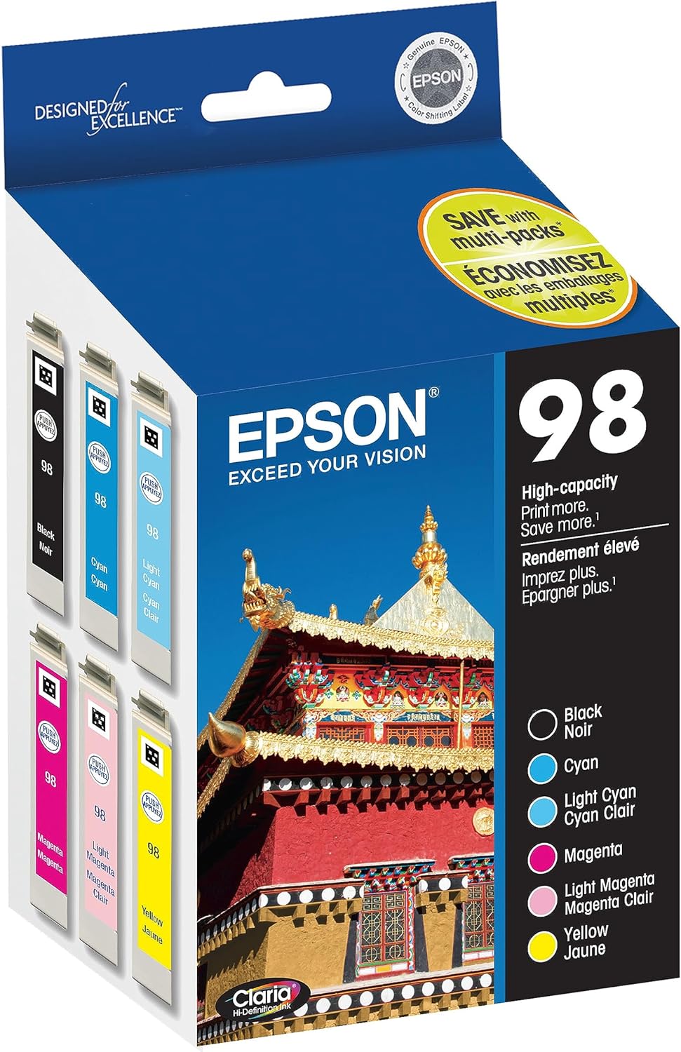 Epson T098120-BCS 98 Claria Hi-Definition Ink Black & Color Pack