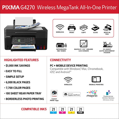 Canon 5807C002 MegaTank G4270 Wireless All-in-One Printer