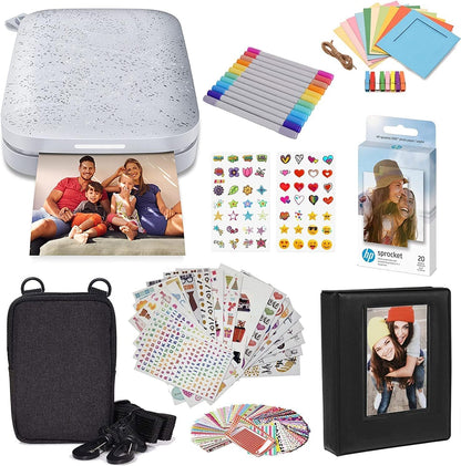 HP HPIKSPK2WHAMZ Sprocket Portable Photo Printer Bundle Luna Pearl