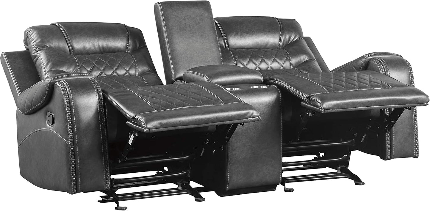 Lexicon Home Theater Seating: Microfiber Power Reclining Loveseat, Grey