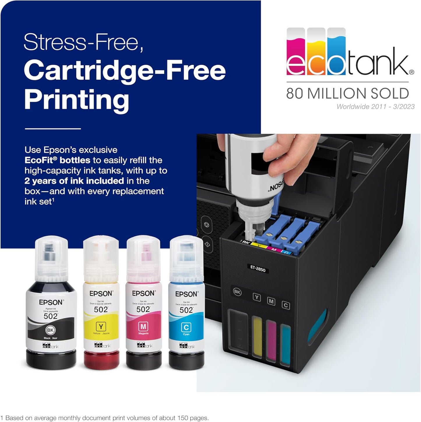 Epson C11CJ63201-N EcoTank ET-2850 Wireless All-in-One Printer (Renewed)