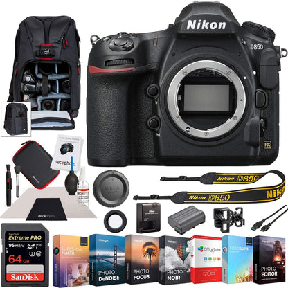 Nikon D850 FX DSLR Camera Bundle: 45.7MP, 4K, 64GB Card + Kit