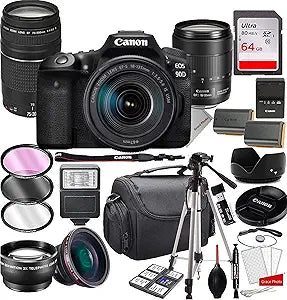 Canon 90D DSLR Camera 18-135mm/75-300mm Lens Bundle