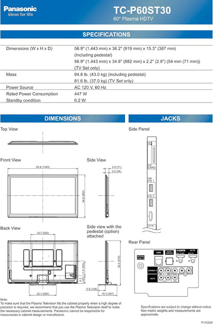 Panasonic TC-P60ST30 60-Inch 3D Plasma HDTV