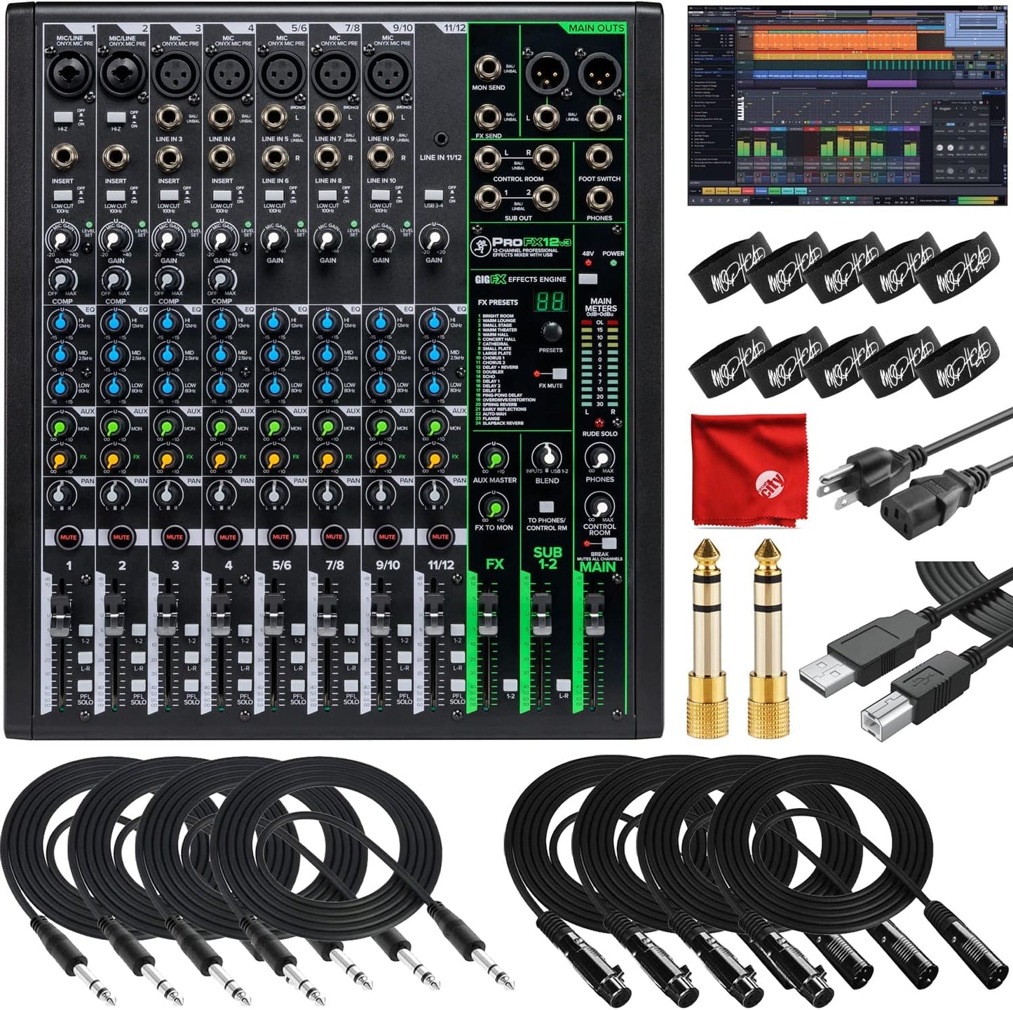 Mackie MACPROFX12V3K1 12-Channel Mixer USB Bundle