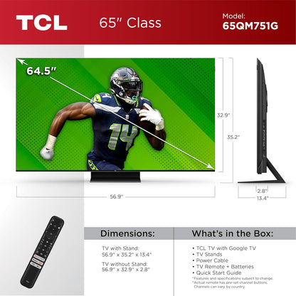 TCL 65QM751G 65-Inch QLED 4K QD-Mini LED Google TV