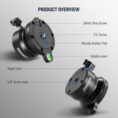 Neewer 10100829: 50mm Tripod Leveling Base with Bubble Level