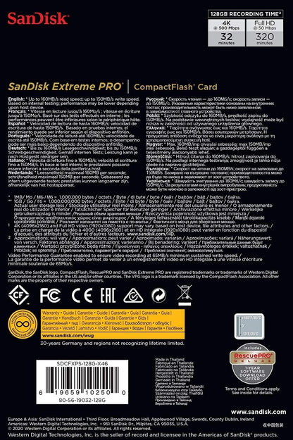 SanDisk SDCFXPS-128G-X46 128GB Extreme PRO CompactFlash Memory Card