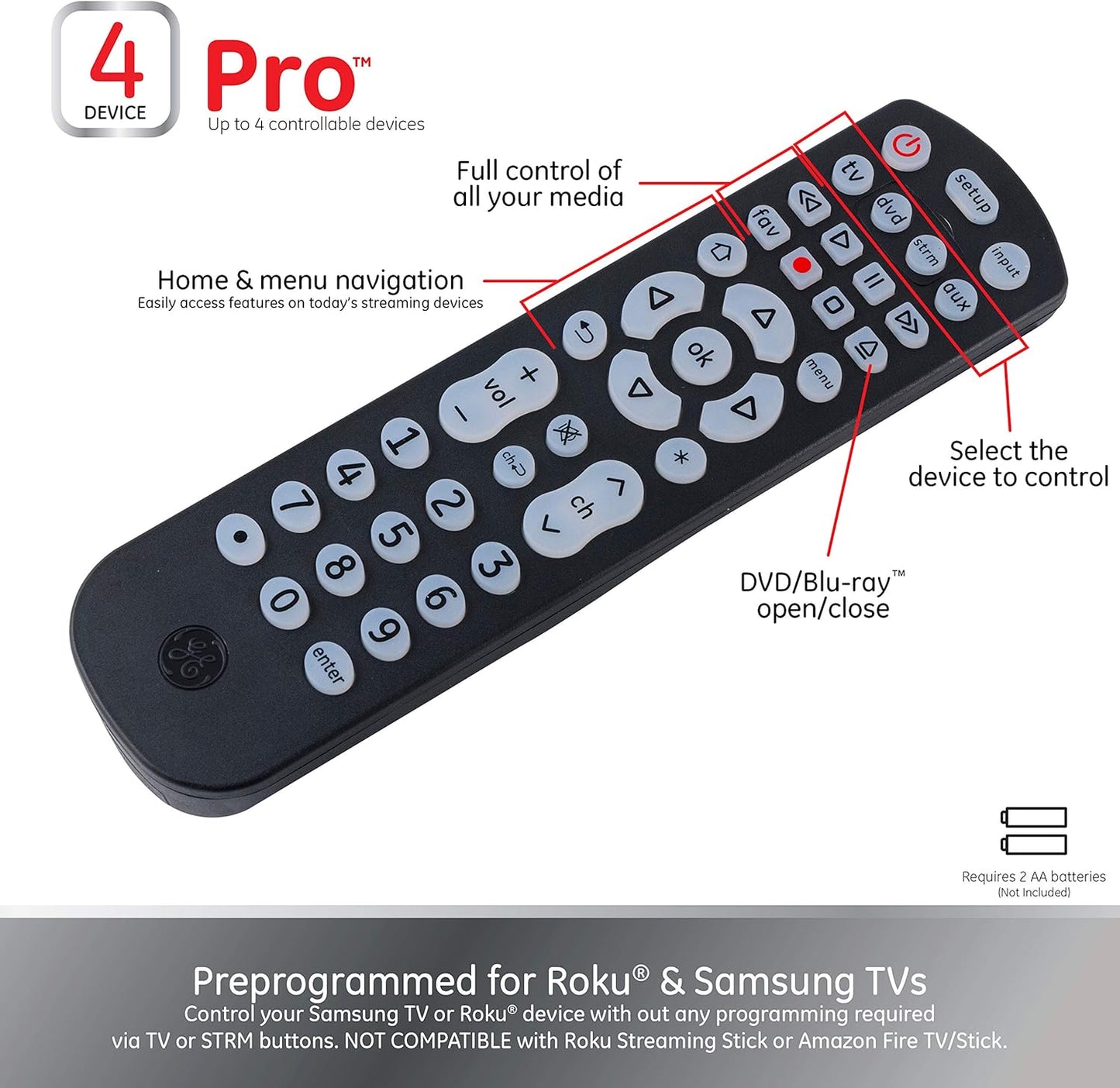 GE 40081 Universal Remote Control Backlit Buttons