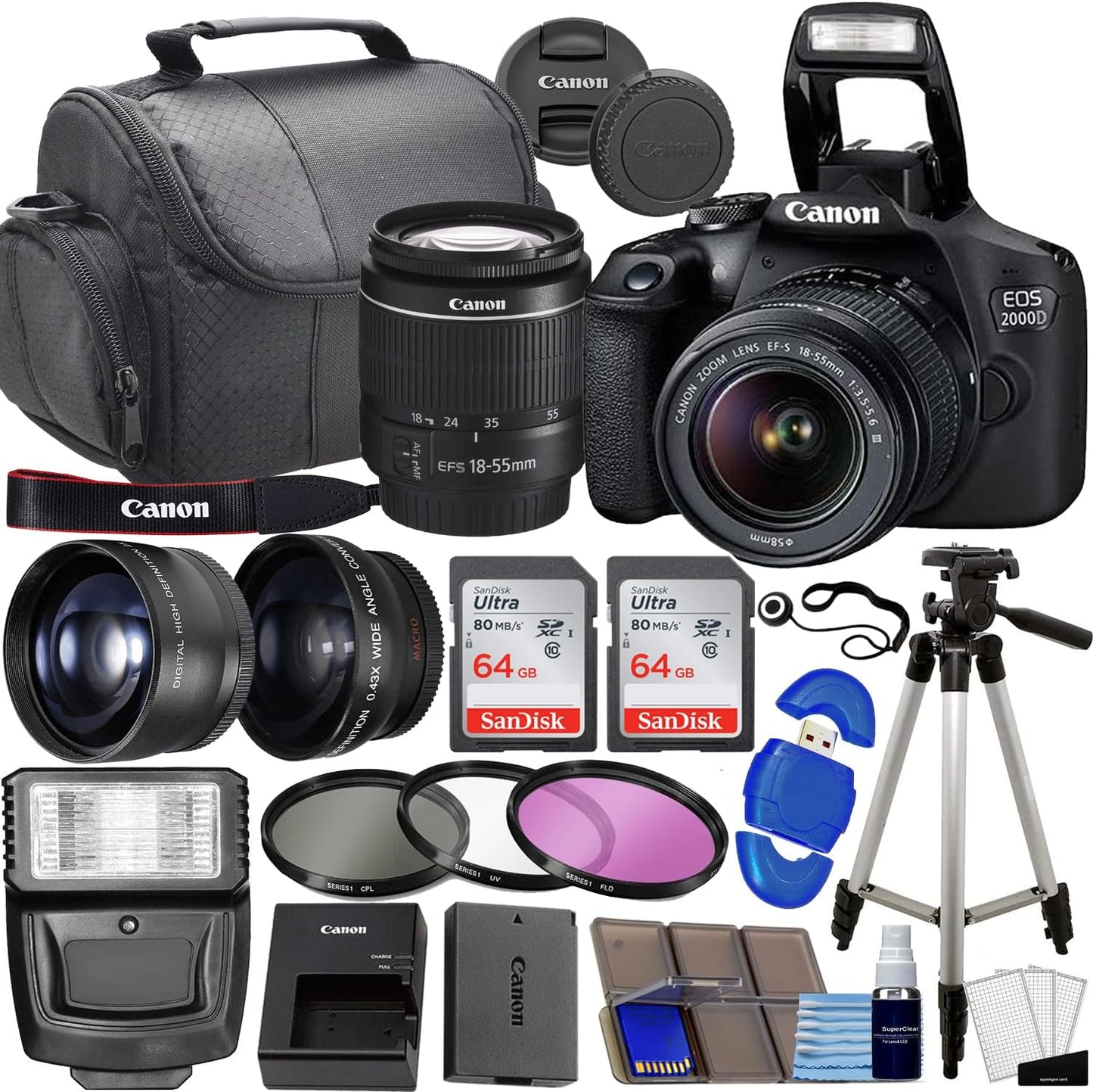 Canon EOS 2000D Rebel T7 DSLR Camera Lens Kit Renewed