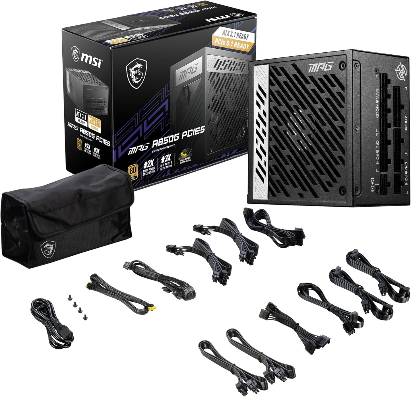 MSI MPGA850GPCIE5 850W 80+ Gold PCIe 5.1 PSU