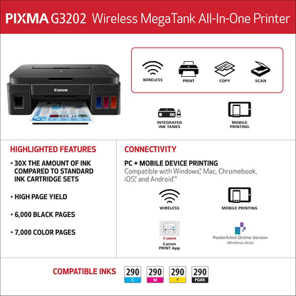 Canon 0630C053 PIXMA G3202 - MegaTank Wireless All-in-One Printer