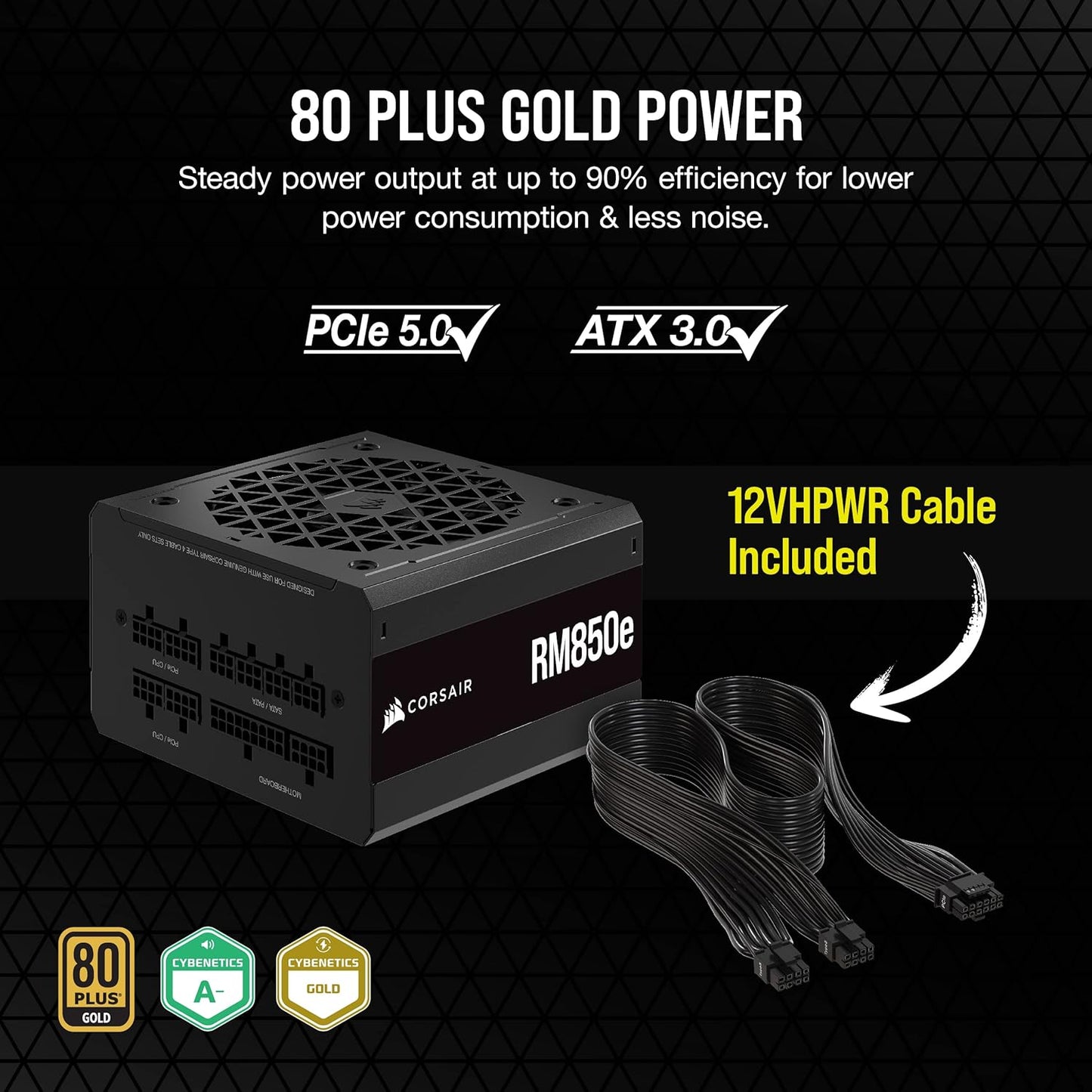 Corsair CP-9020263-NA RM850e 850W PSU - ATX 3.0, PCIe 5.0