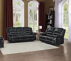 Lexicon 194840123521 Azrael Faux Leather Reclining Sofa Set - Black