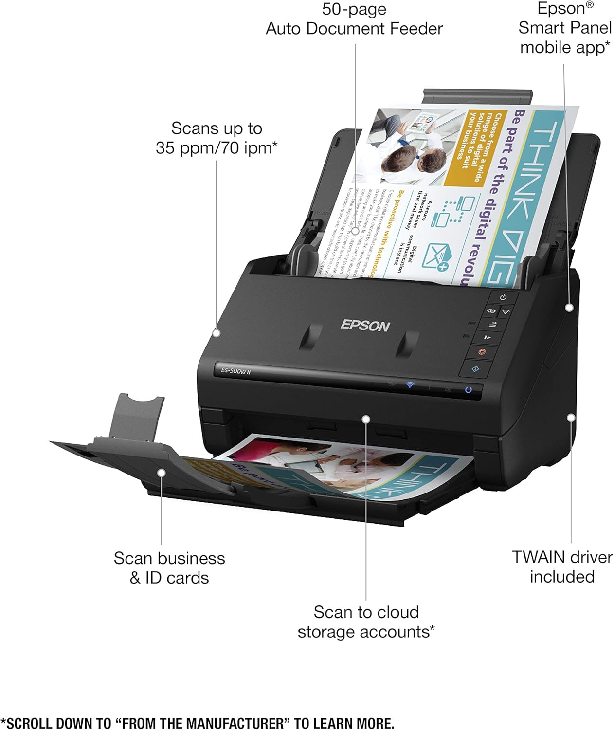 Epson ES-500W II Wireless Duplex Document Scanner Renewed