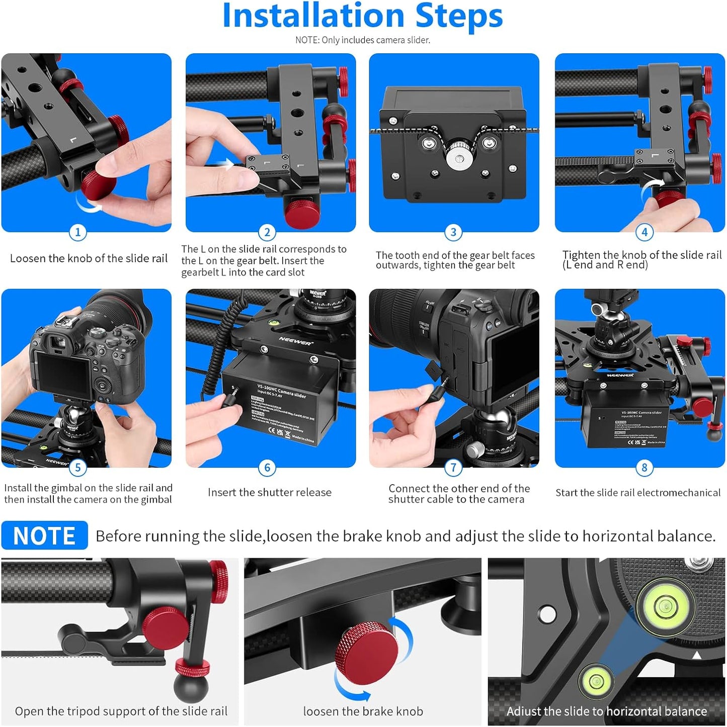 Neewer 10100850 39.4" Motorized Camera Slider Wireless Control