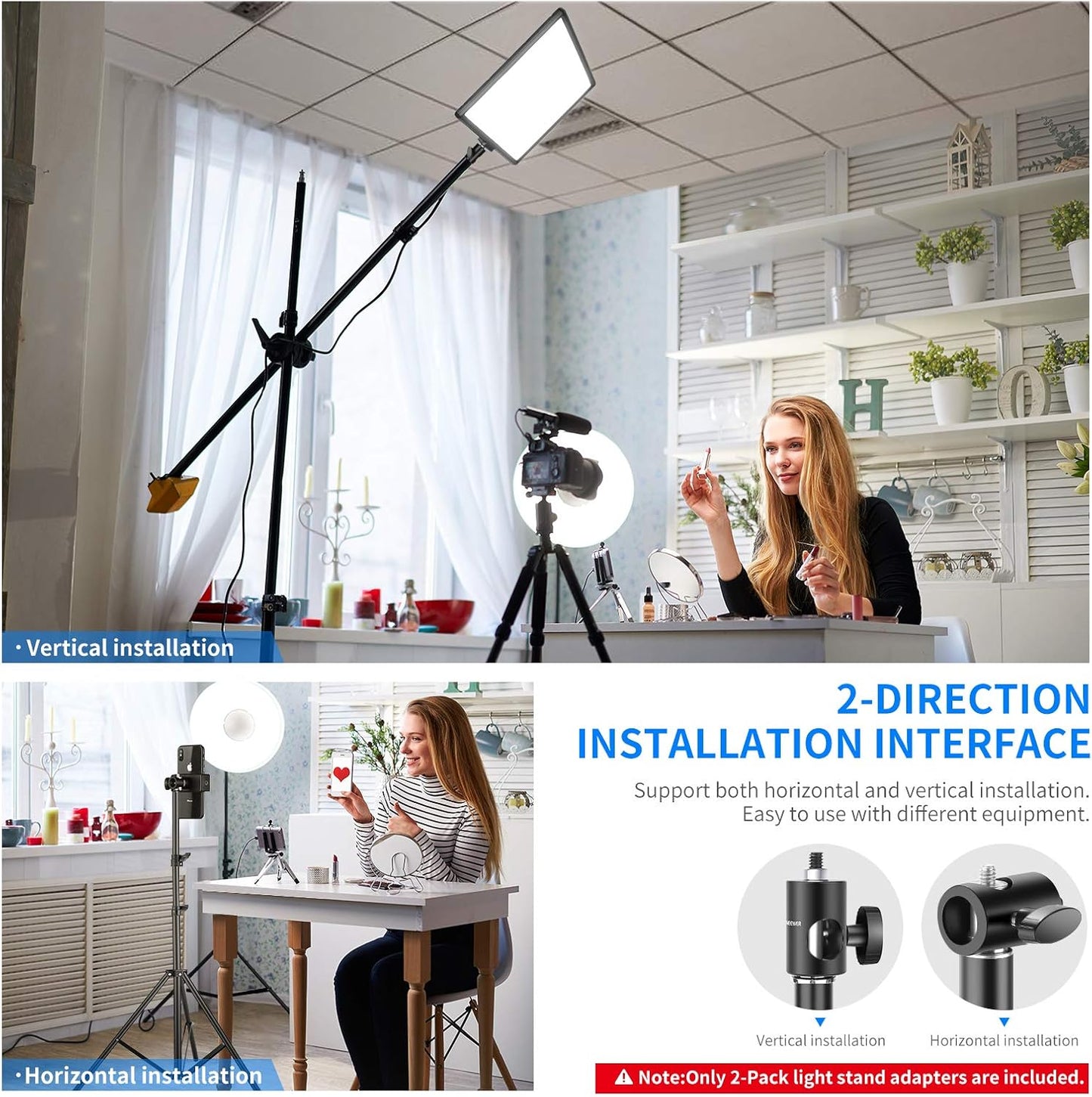 Neewer ST12 Light Stand Adapter: 1/4" Screw, 2-Pack