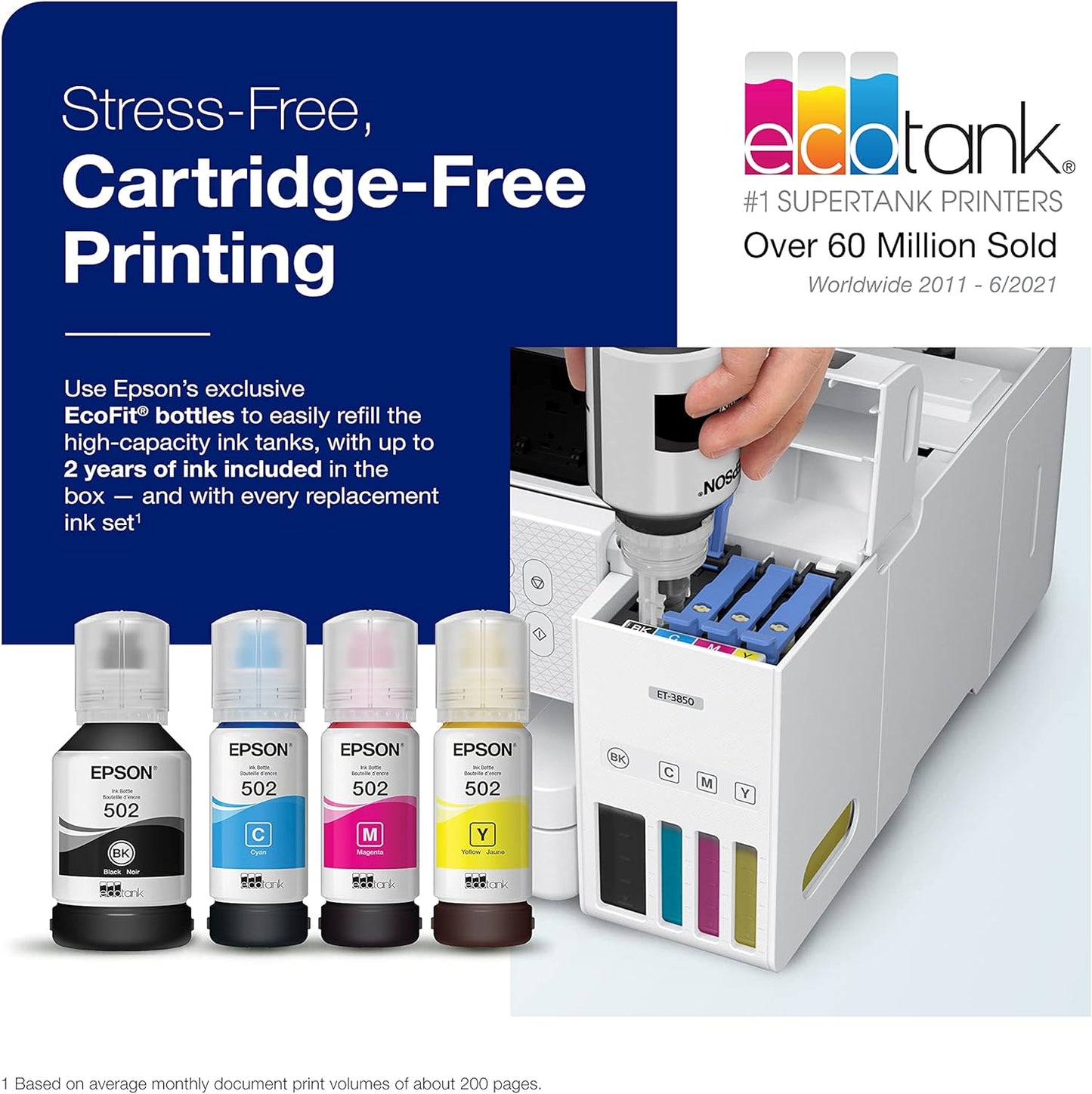 Epson C11CJ61201-N EcoTank ET-3850 Wireless Supertank Printer Renewed