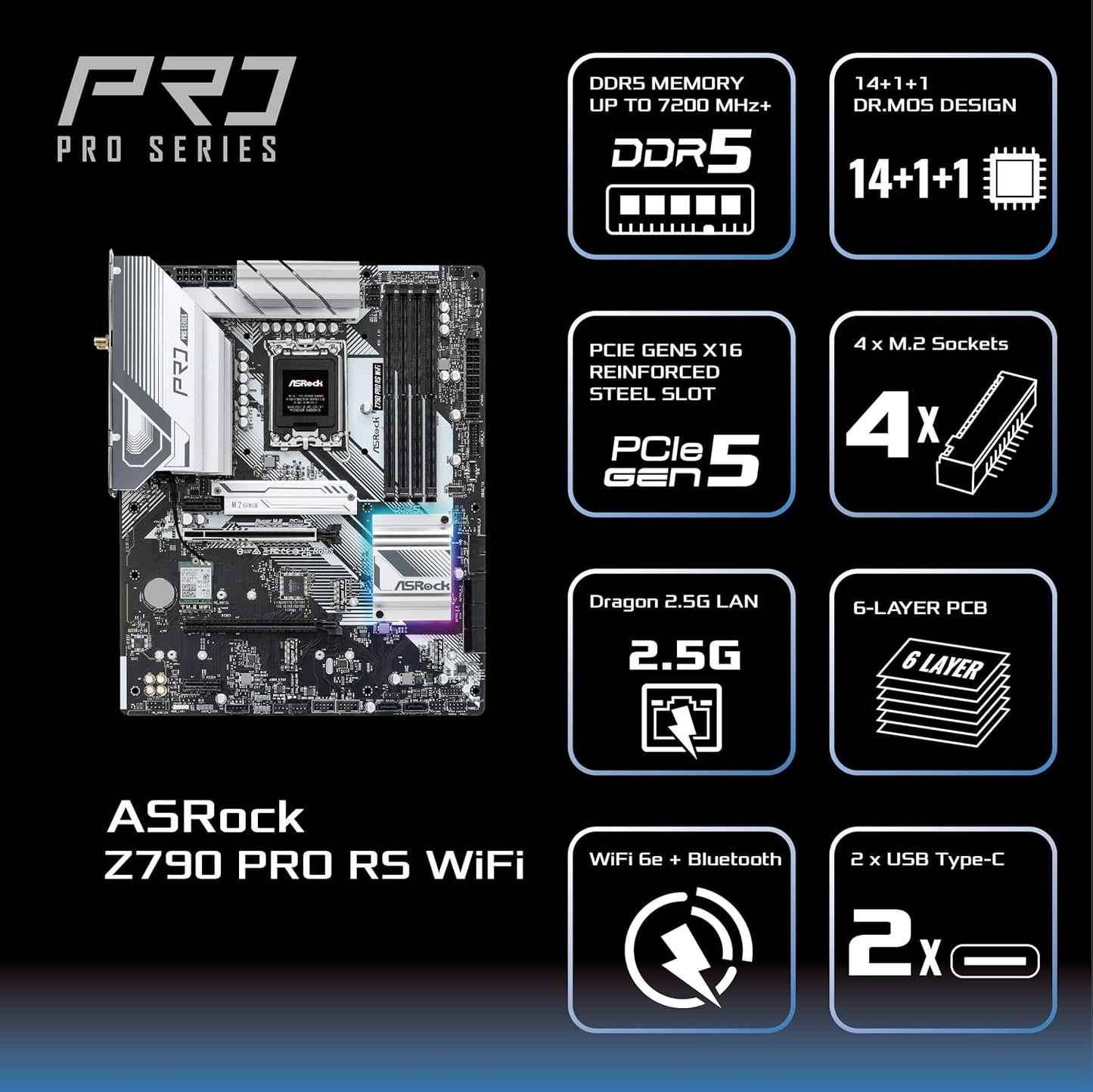 ASRock 90-MXBL50-A0UAYZ Z790 Pro RS WiFi Motherboard