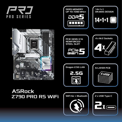 ASRock 90-MXBL50-A0UAYZ Z790 Pro RS WiFi Motherboard