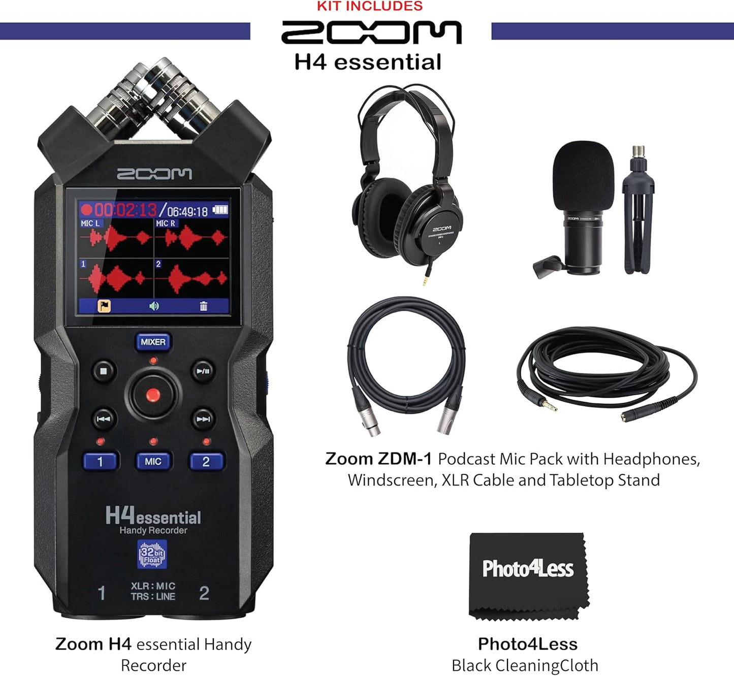 Zoom ZH4E 4-Track Handy Recorder Bundle