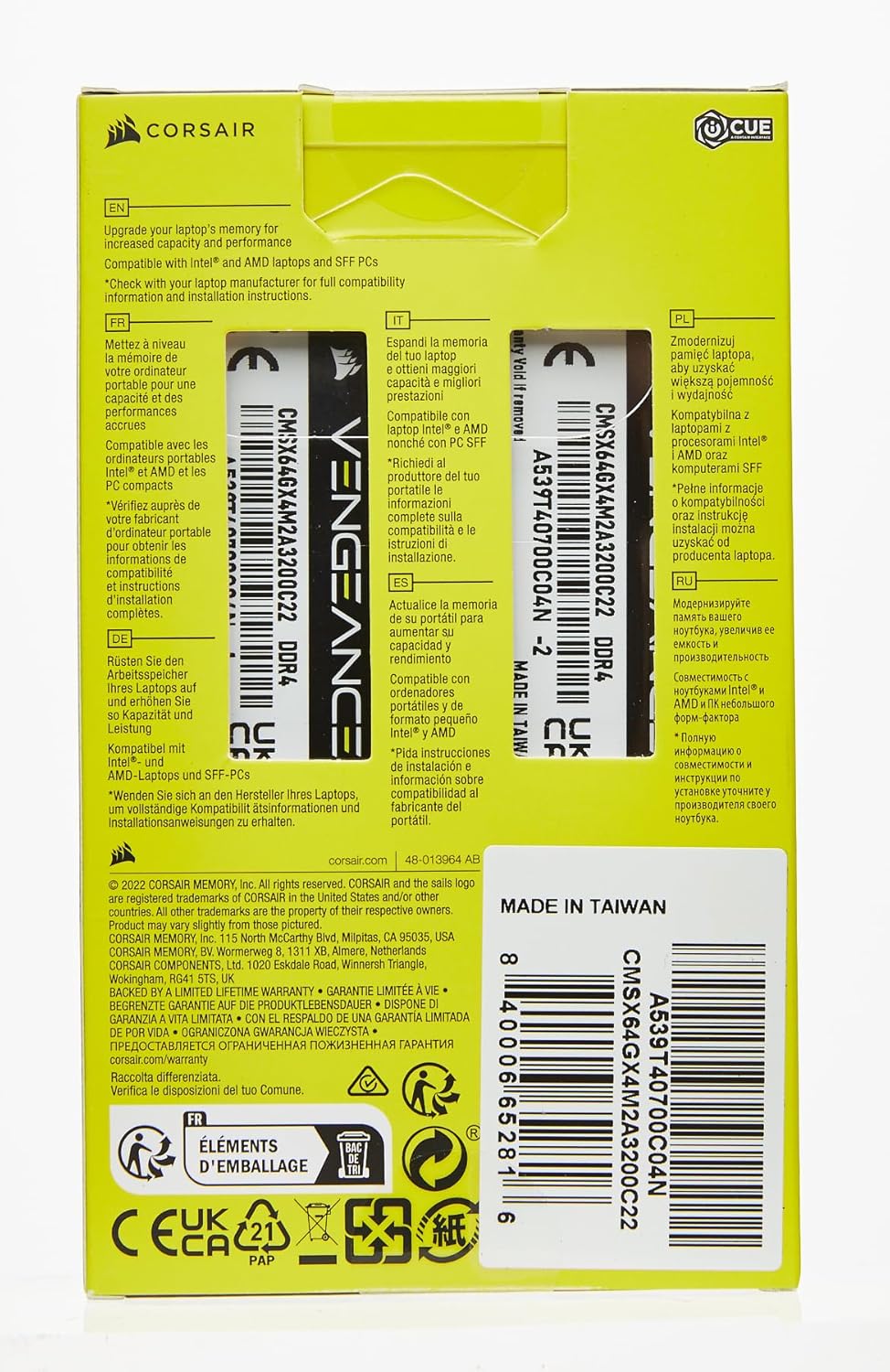 Corsair CMSX64GX4M2A3200C22 Vengeance 64GB DDR4 SODIMM AMD Ryzen